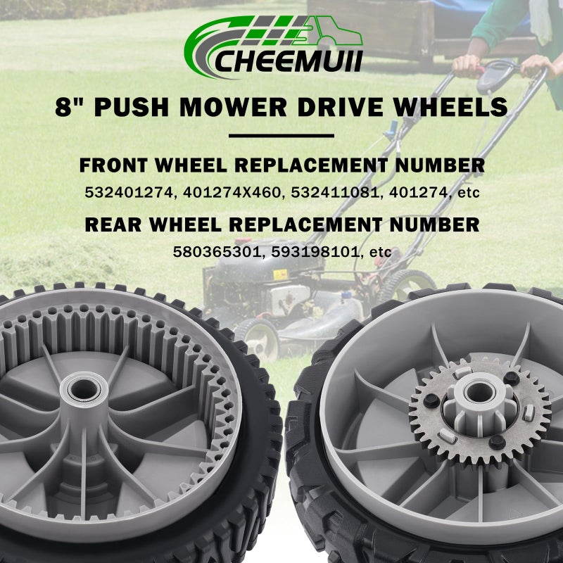 CheeMuii 532401274 Lawn Mower Wheels 2 Pcs 8"" Push Mower Front Drive Wheels Replace for 401274X460 401274 532411081 Fit for HU700F Self Propelled Lawn Mower Tractor - Image 5
